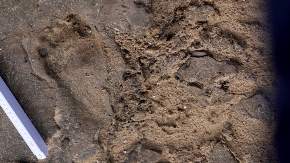 An ancient human footprint on Formby Beach