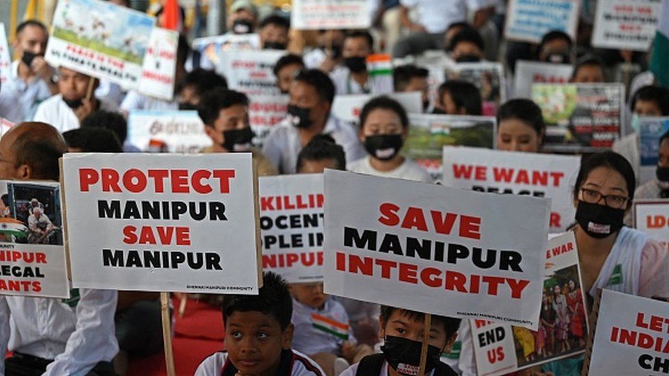 Члены «сообщества Ченнаи Манипури» проводят мирную демонстрацию в знак солидарности с народом северо-восточного индийского штата Манипур на фоне этнического насилия в Ченнаи, 9 июля 2023 г.
