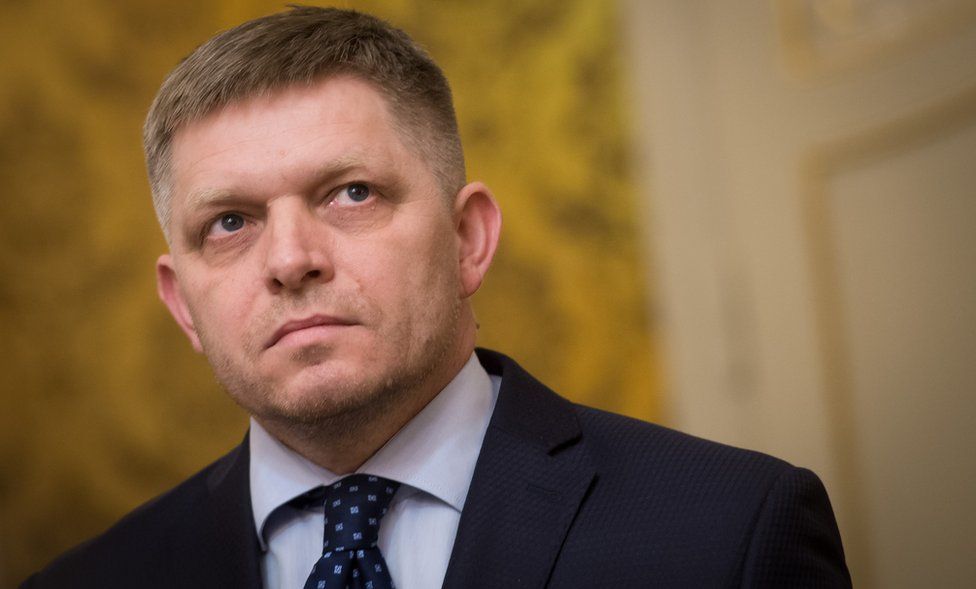 Slovak Prime Minister Robert Fico looks on during a press conference in Bratislava on March 14, 2018.