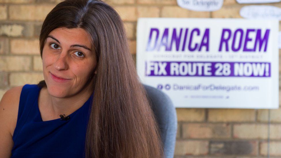 This file photo taken on September 22, 2017 shows Danica Roem, a Democrat for Delegate in Virginia"s district 13, a transgender, at her campaign office on September 22, 2017 in Manassas, Virginia.