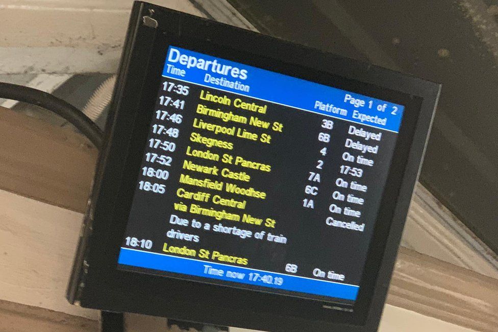 Departure board at Nottingham Station