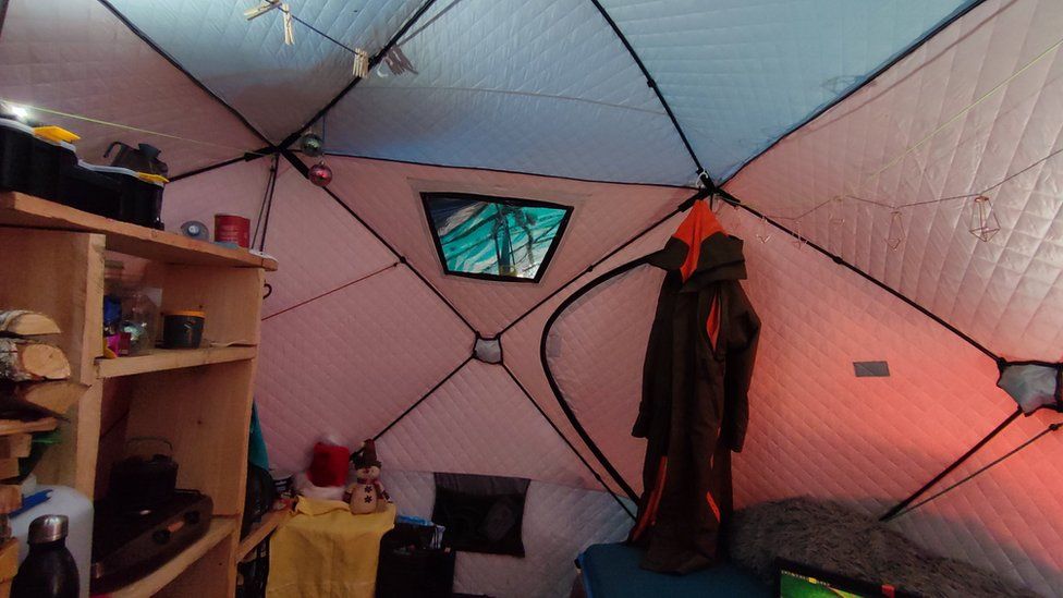 Inside view of Kalinin's tent