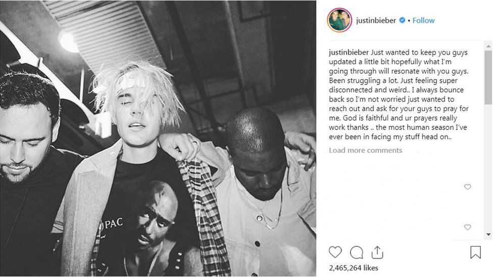 Justin Bieber's Instagram post