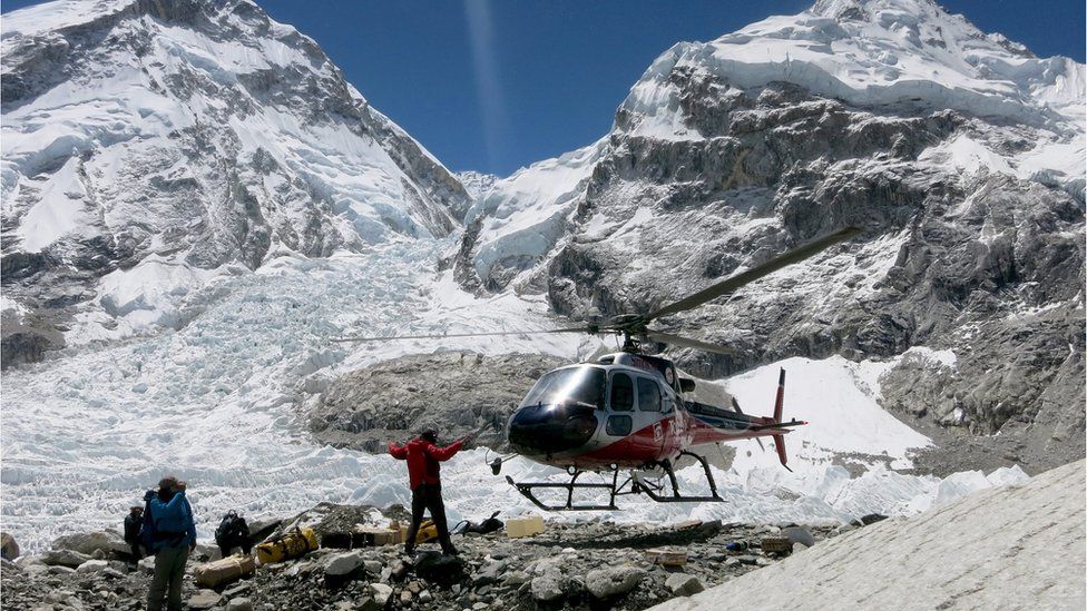 Rescue helicopter at Everest base camp. 24 May 2016
