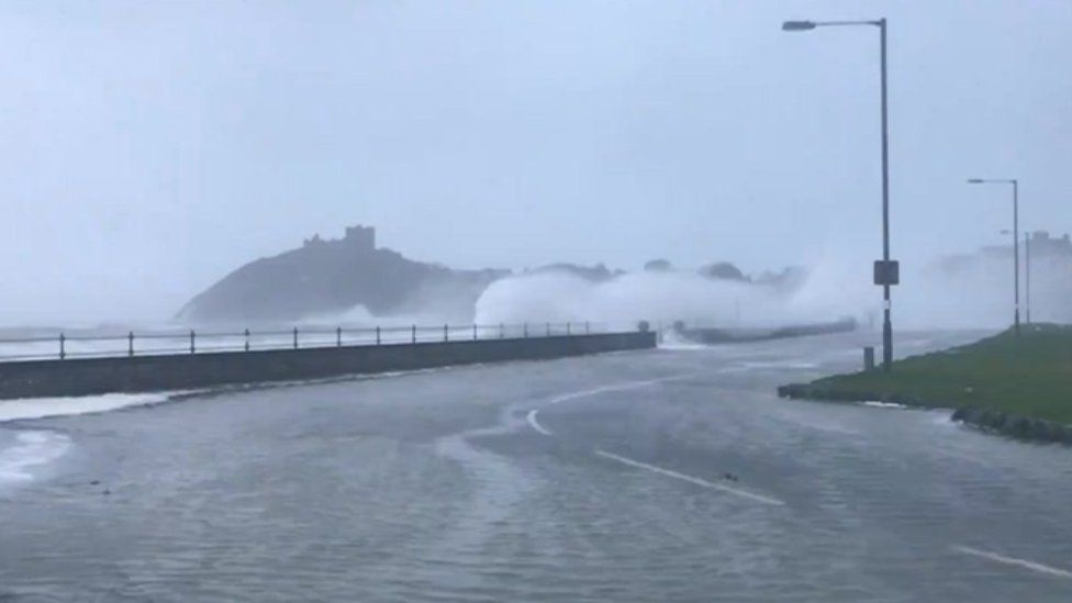 Waves on the front at Criccieth, Gwynedd