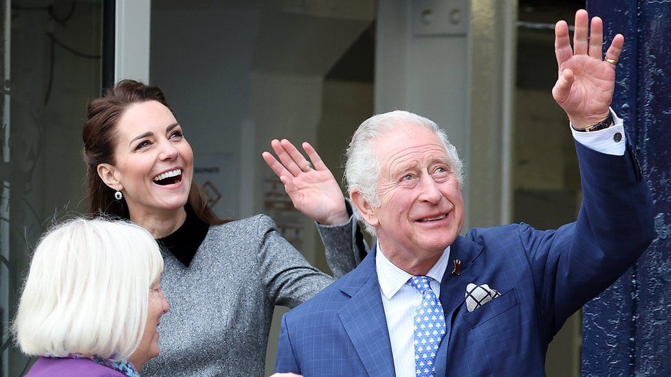 The Princess of Wales and King Charles III seen during a visit to The Prince's Foundation training site for arts and culture in 2022