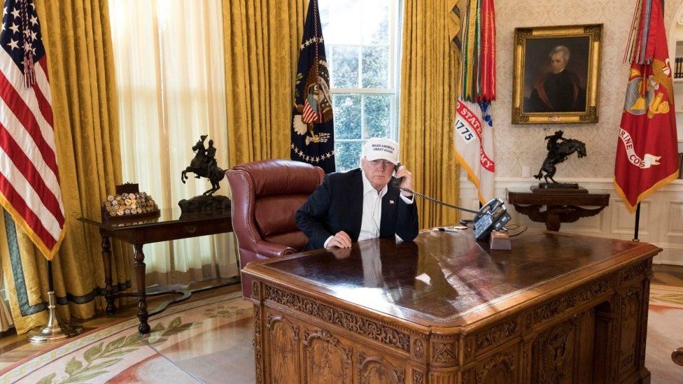 Trump in the Oval Office on 20 January 2018