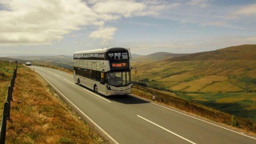 Bus on Isle of Man mountain road
