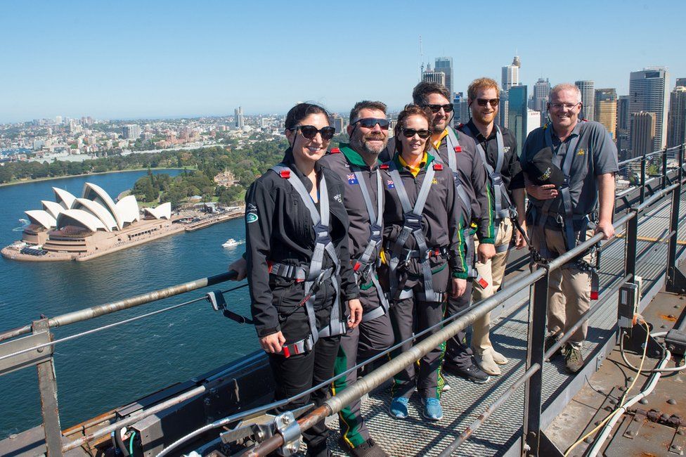 Britain"s Prince Harry on the Sydney Harbour Bridge in Sydney, Australia October 19, 2018
