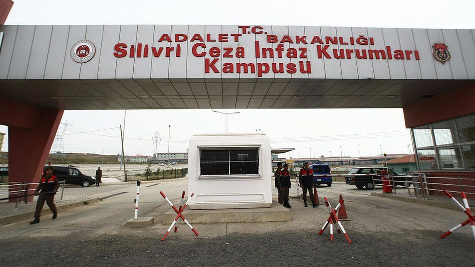 Turkish soldiers stand guard at the entrance of the Silivri district prison in Istanbul (file pic)