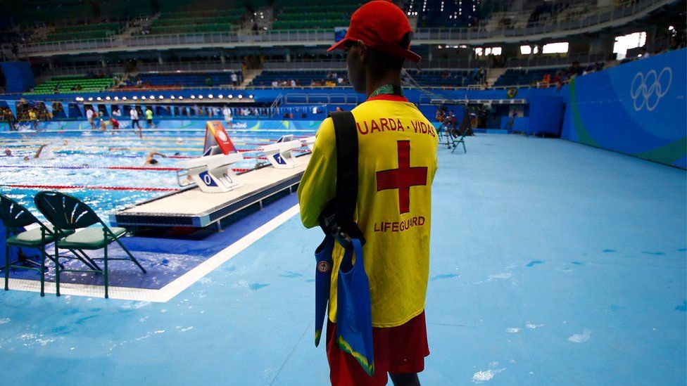 Lifeguard in the Olympic swimming pool
