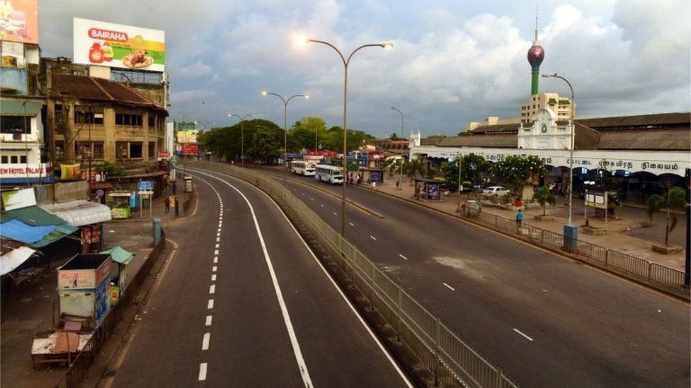 A general view of the empty streets after the Sri Lanka Police curfew