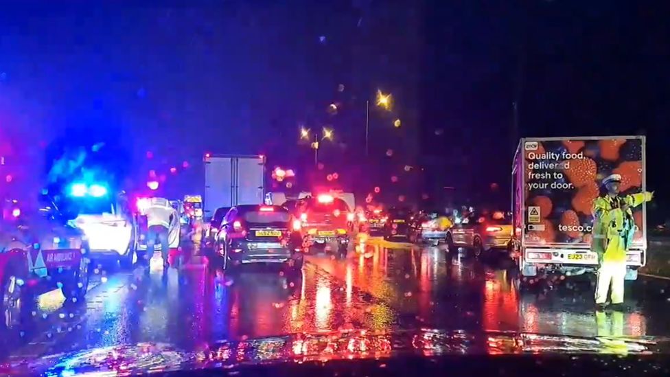 M23 West Sussex 15 vehicle crash closes motorway BBC News