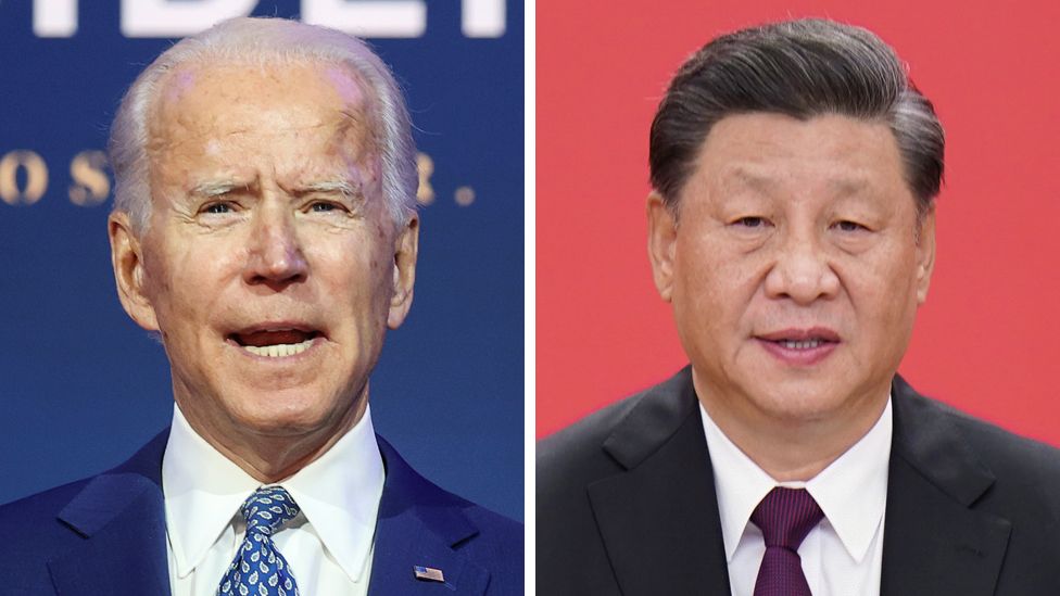 A composite image of Joe Biden and Xi Jinping