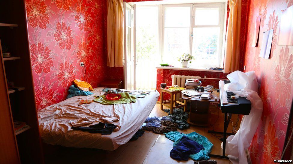 A messy student room