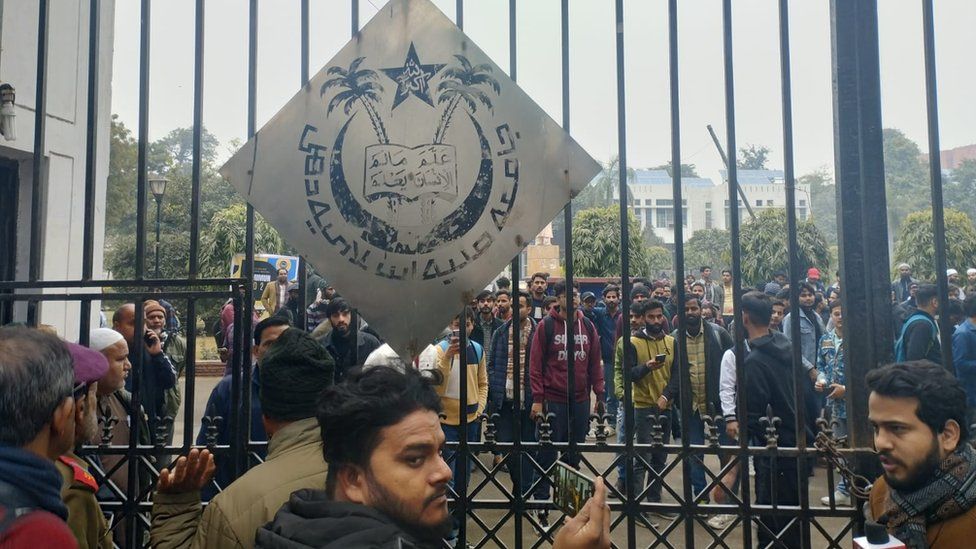 Jamia university has locked its main gate ahead of a planned screening