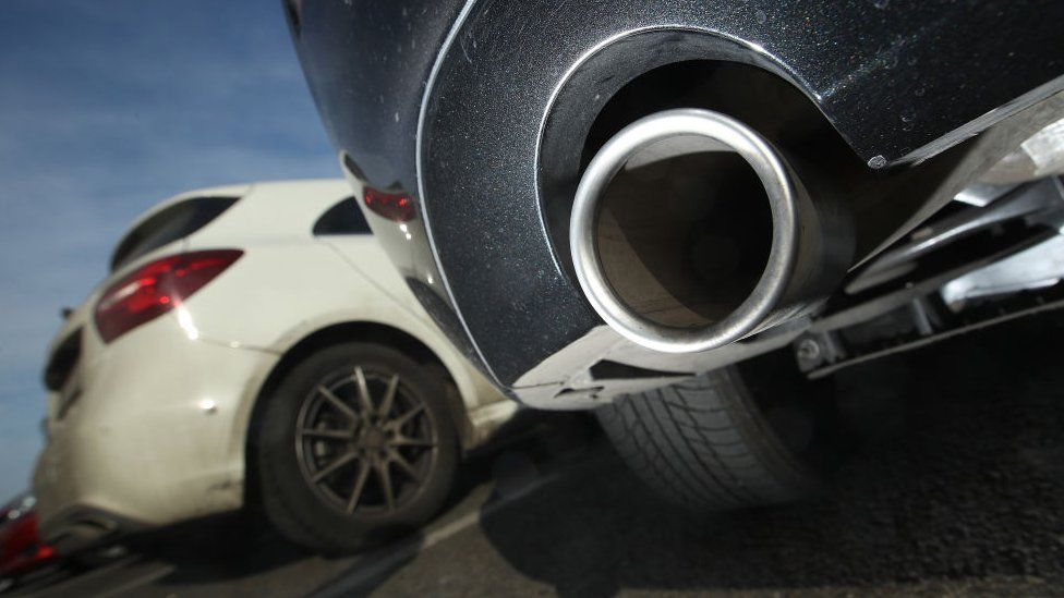 The exhaust pipe of a diesel car