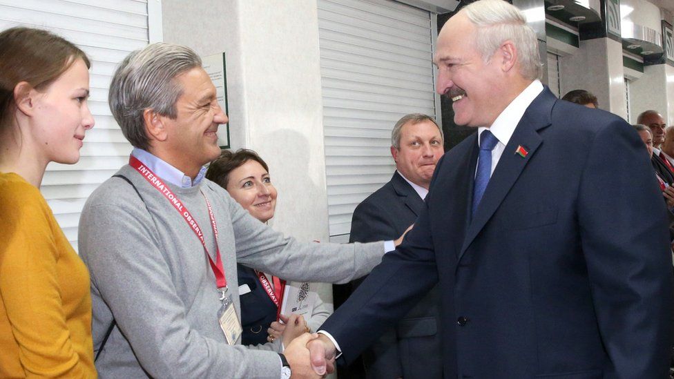 Belarusian President Alexander Lukashenko meeting election observers in Minsk, 11 Oct 15