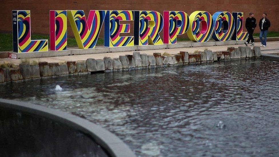 Eurovision sign in Liverpool city centre