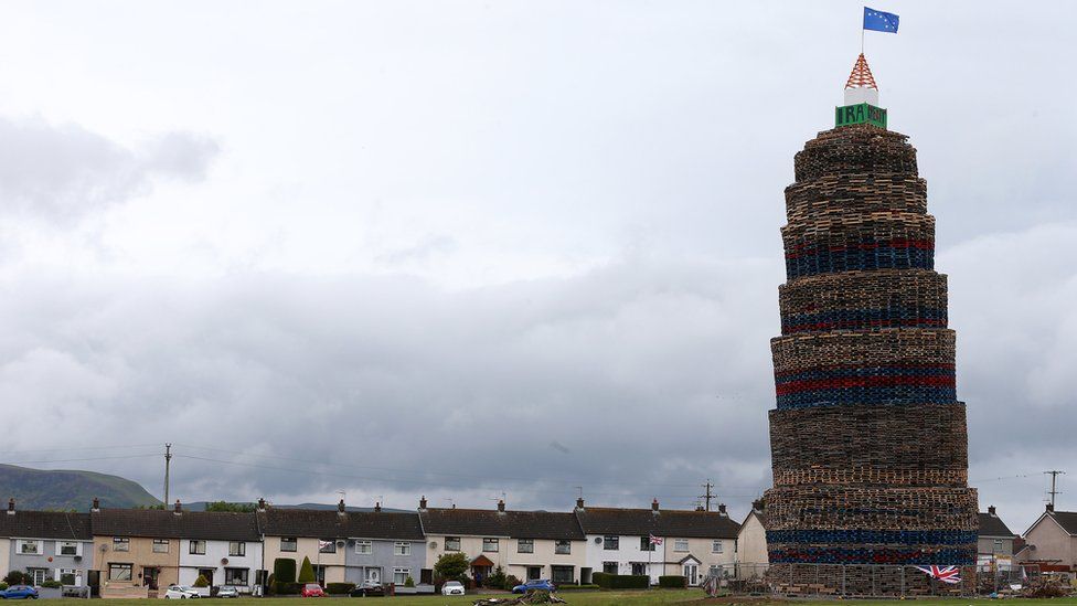 The Craigyhill bonfire in Larne pictured in the Craigyhill housing estate
