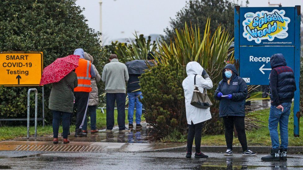 People queue for SMART coronavirus testing in Southport