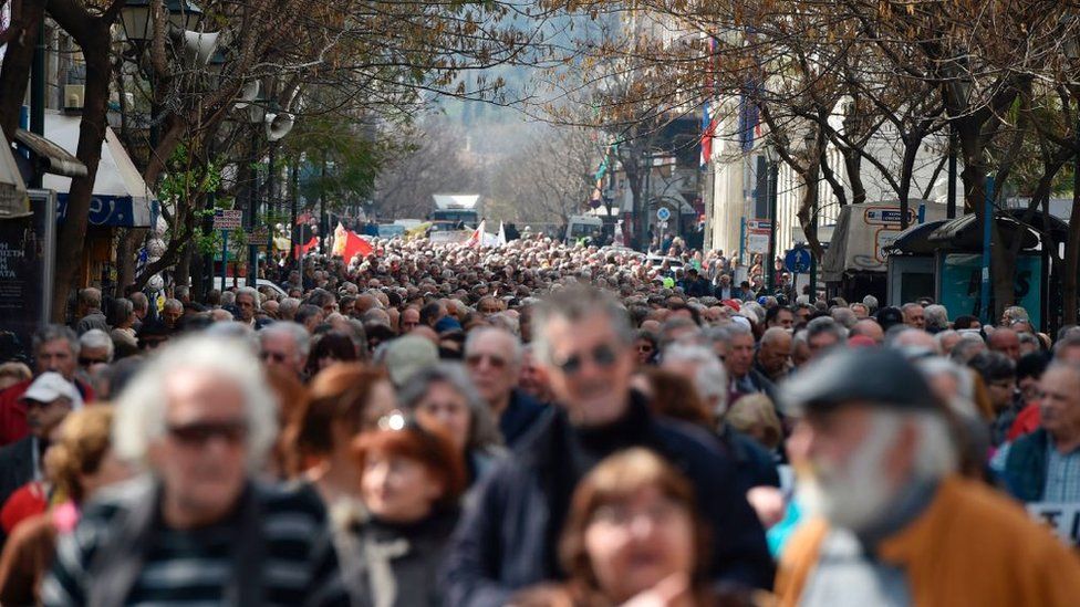 Pensioners demonstrating in Greece
