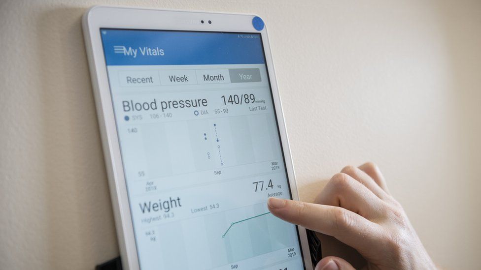 An app which monitors vital signs such as blood pressure