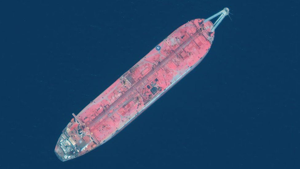 Image shows the FSO Safer tanker off Yemen