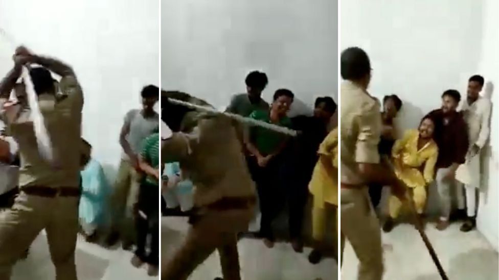 Скриншот вирусного видео, на котором видно, как избивают мужчин