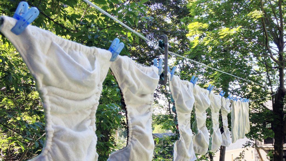 Cloth nappies on a line