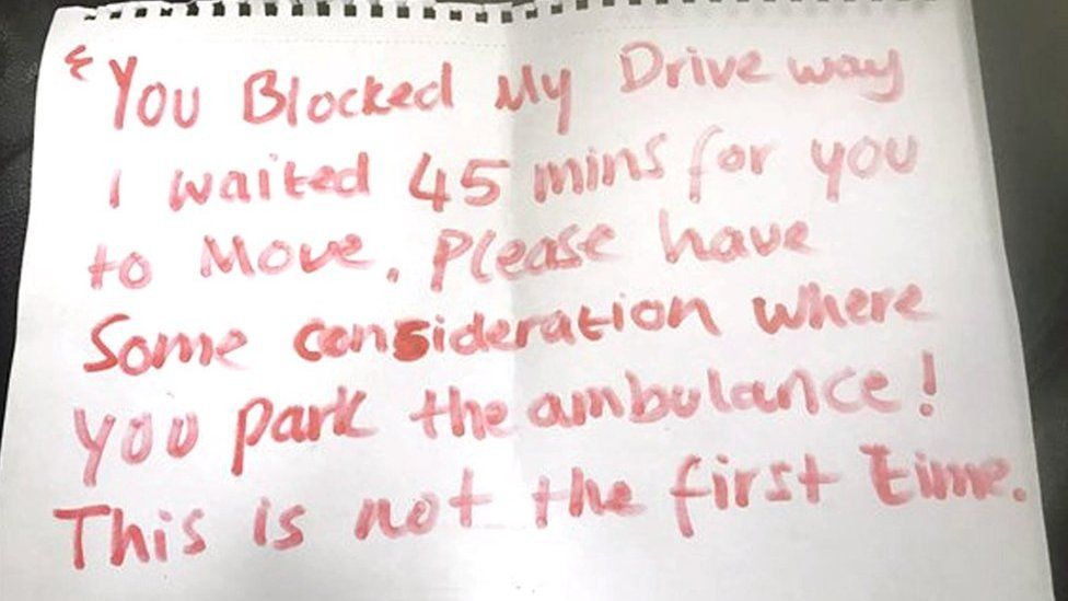 Note left on ambulance