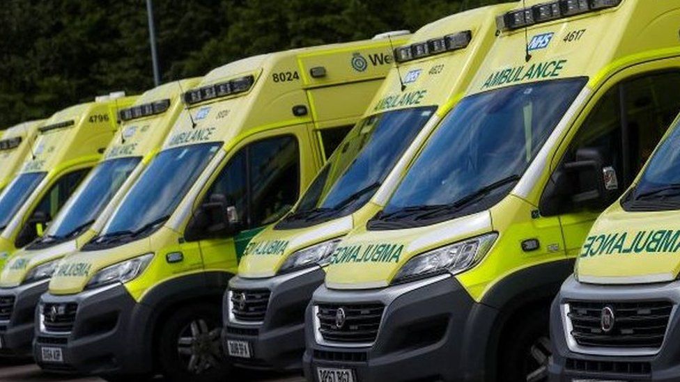 Ambulances at the Hollymoor Ambulance Hub of the West Midlands Ambulance
