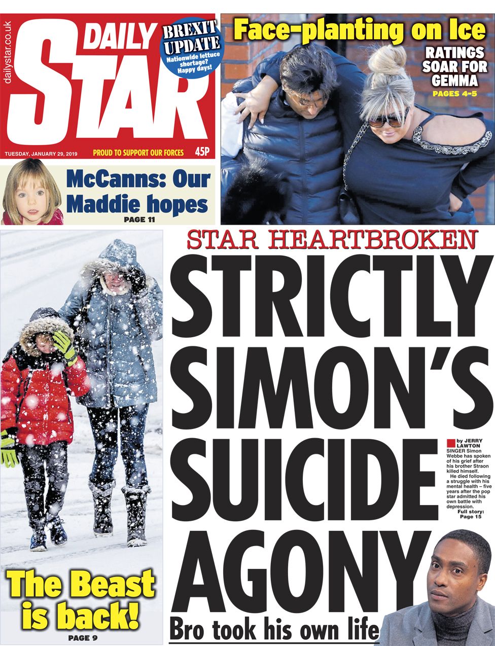 Daily Star front page - 29/01/19