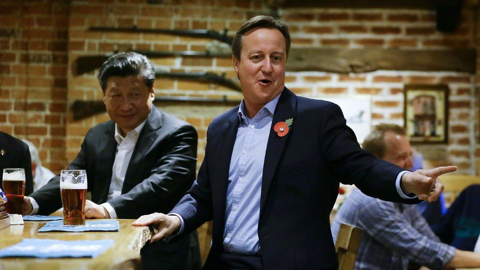 avid Cameron with Chinese President Xi Jinping at The Plough Inn at Cadsden in Princes Risborough, near to Cameron's country retreat at Chequers
