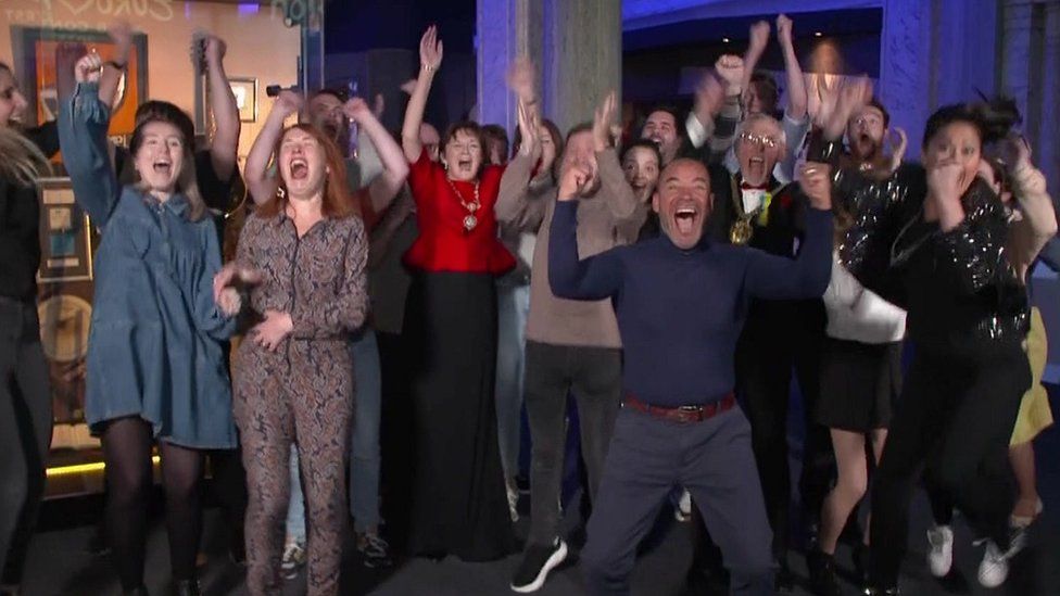 People in Liverpool celebrate the city being named as Eurovision host