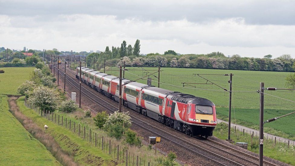 Train travelling south at Colton Junction, near York, taken May 2017