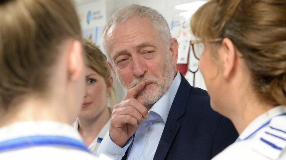 Jeremy Corbyn with nursing students in Worcester