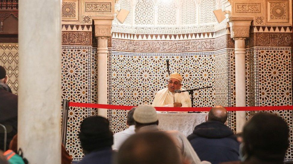 Prayers at the Paris Grand Mosque, 30 Oct 20