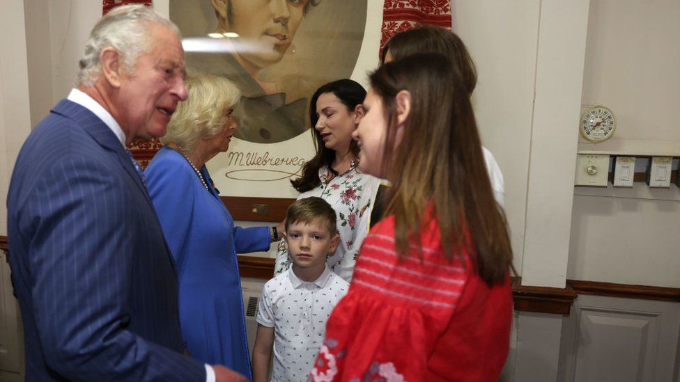 Prince of Wales and the Duchess of Cornwall meeting members of the Ukrainian community
