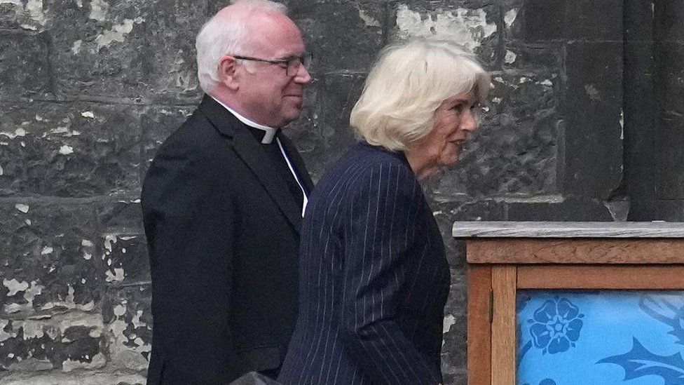 Queen Consort Camilla leaves a Coronation rehearsal