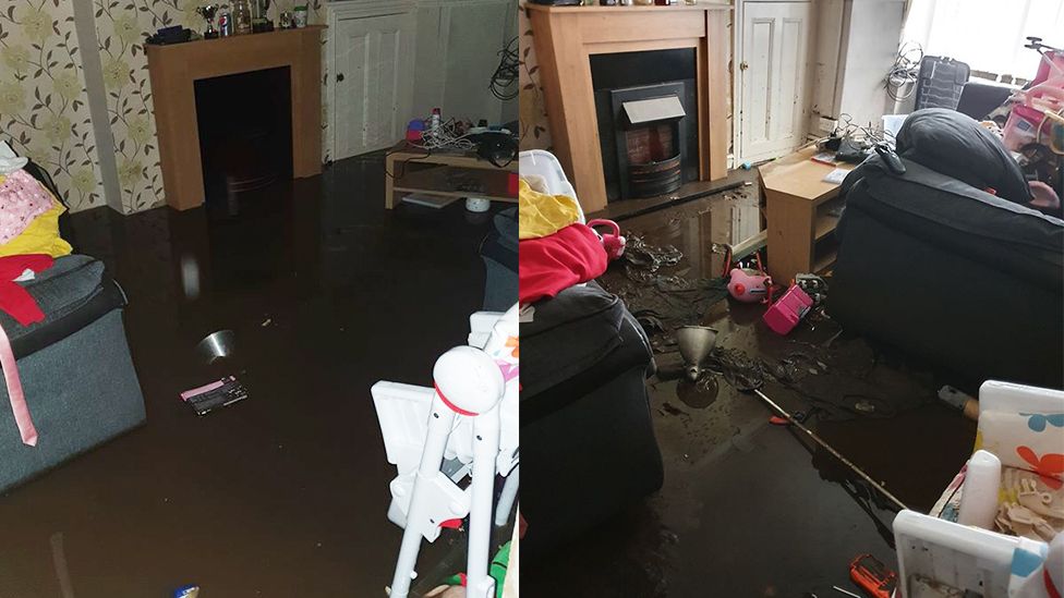 Becky Morgan's flooded living room