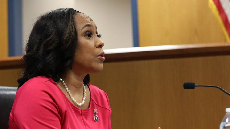 Fani Willis, Fulton County District Attorney, testifies at the Fulton County Courthouse in Atlanta, Georgia, US, on Thursday, Feb. 15, 2024