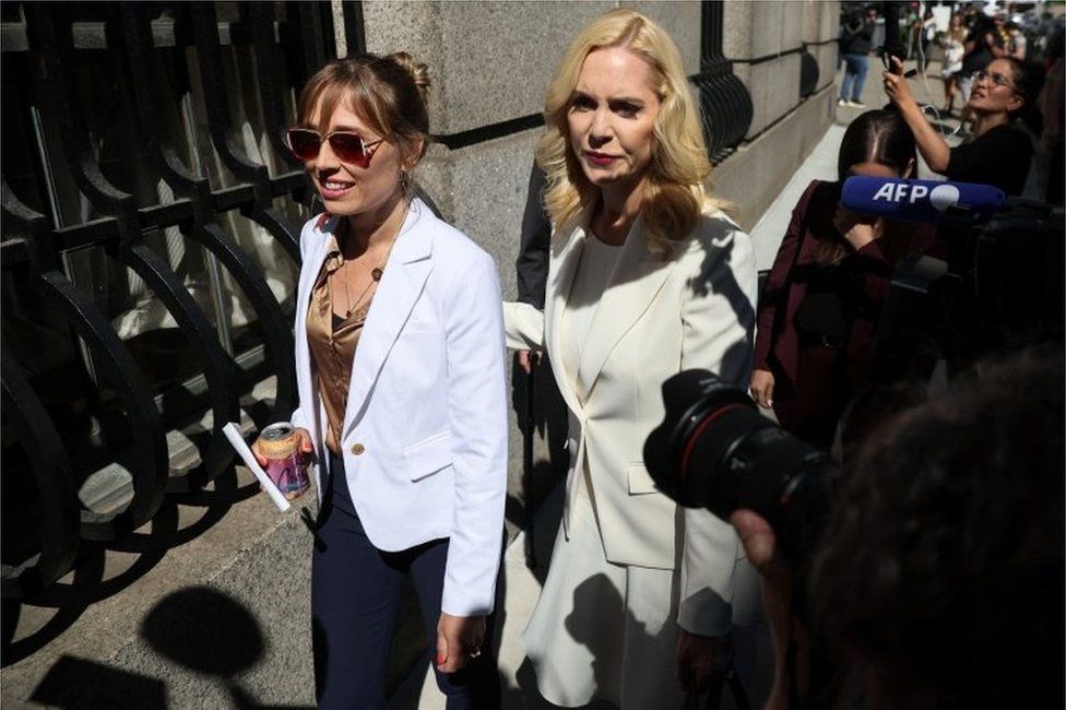 Annie Farmer, a victim of Jeffery Epstein, arrives with lawyer Sigrid McCawley for the sentencing of the Ghislaine Maxwell trial in the Manhattan borough of New York City, New York, U.S., June 28,