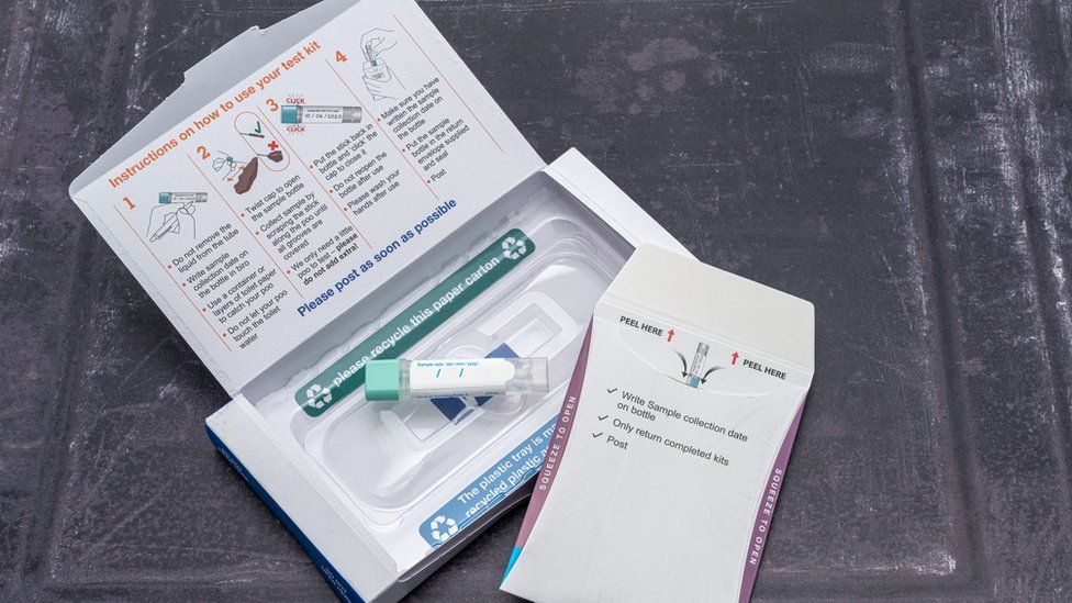 A bowel cancer home test kit, called a FIT