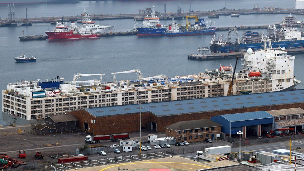 Al Kuwait ship docked in Cape Town harbour