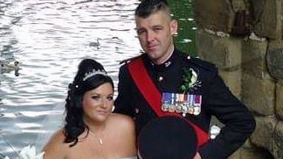 Sally Oxley and her husband Colour Sergeant Anthony Oxley on their wedding day