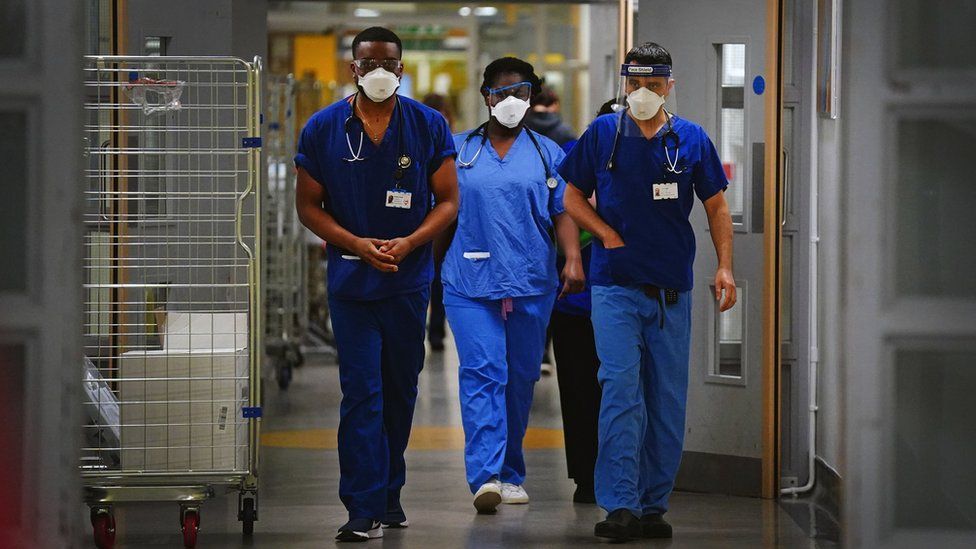 Doctors in King's College Hospital, London, in December 2021