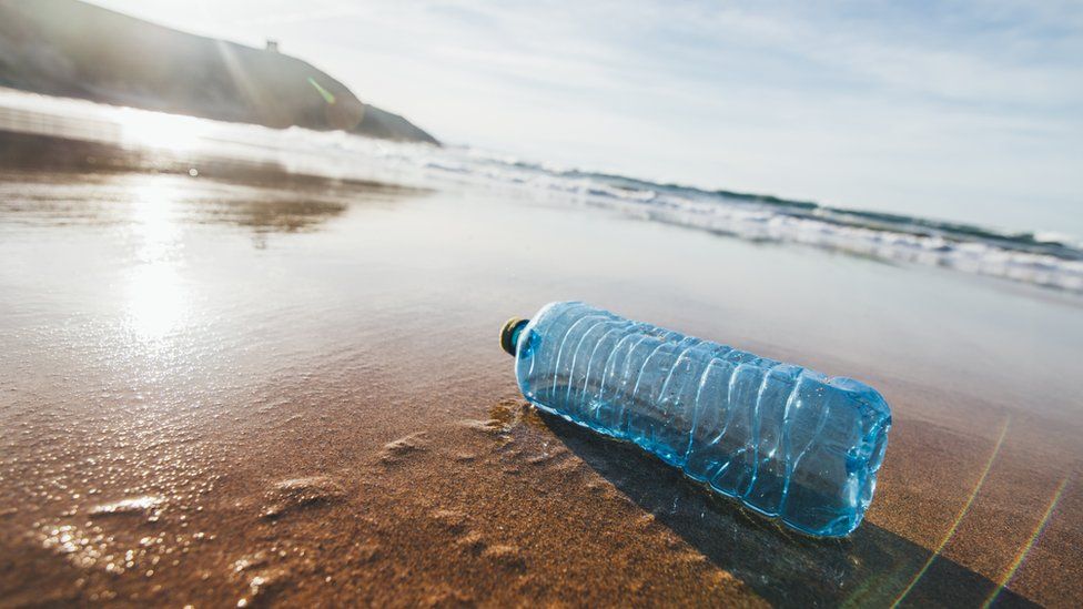 An empty bottle on a beach