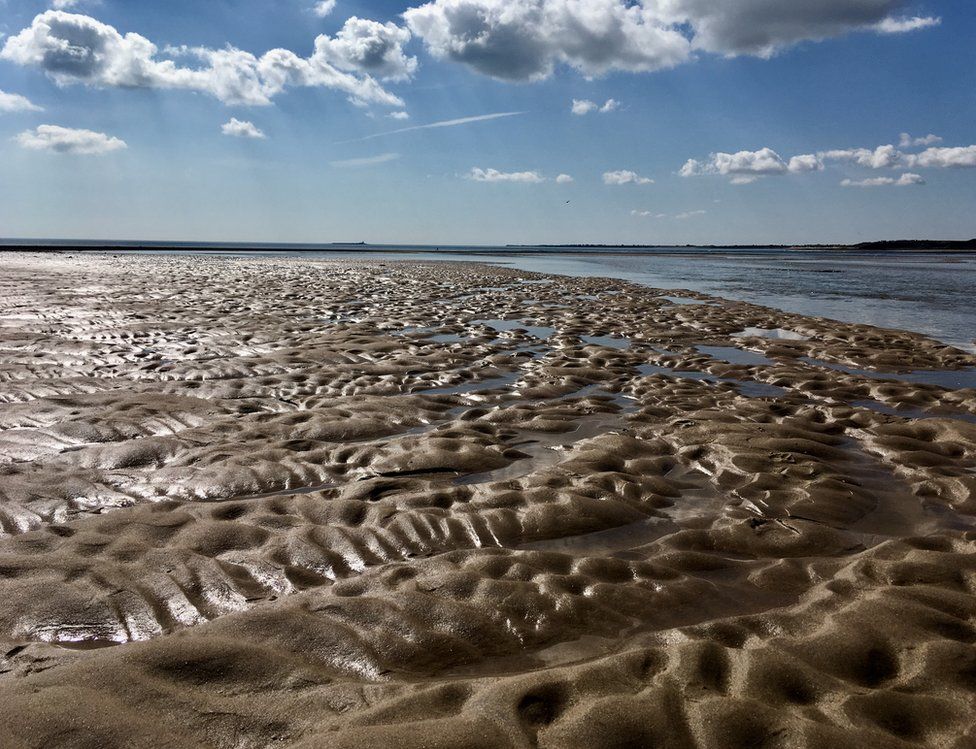 Puddles of water on a beach