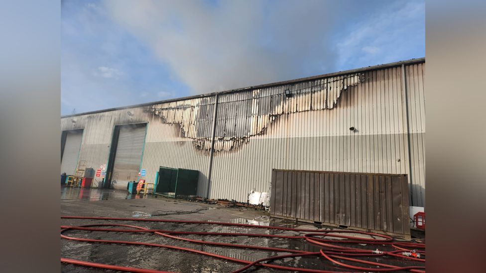 Fire damaged building at waste management site at Pattinson Road in Washington